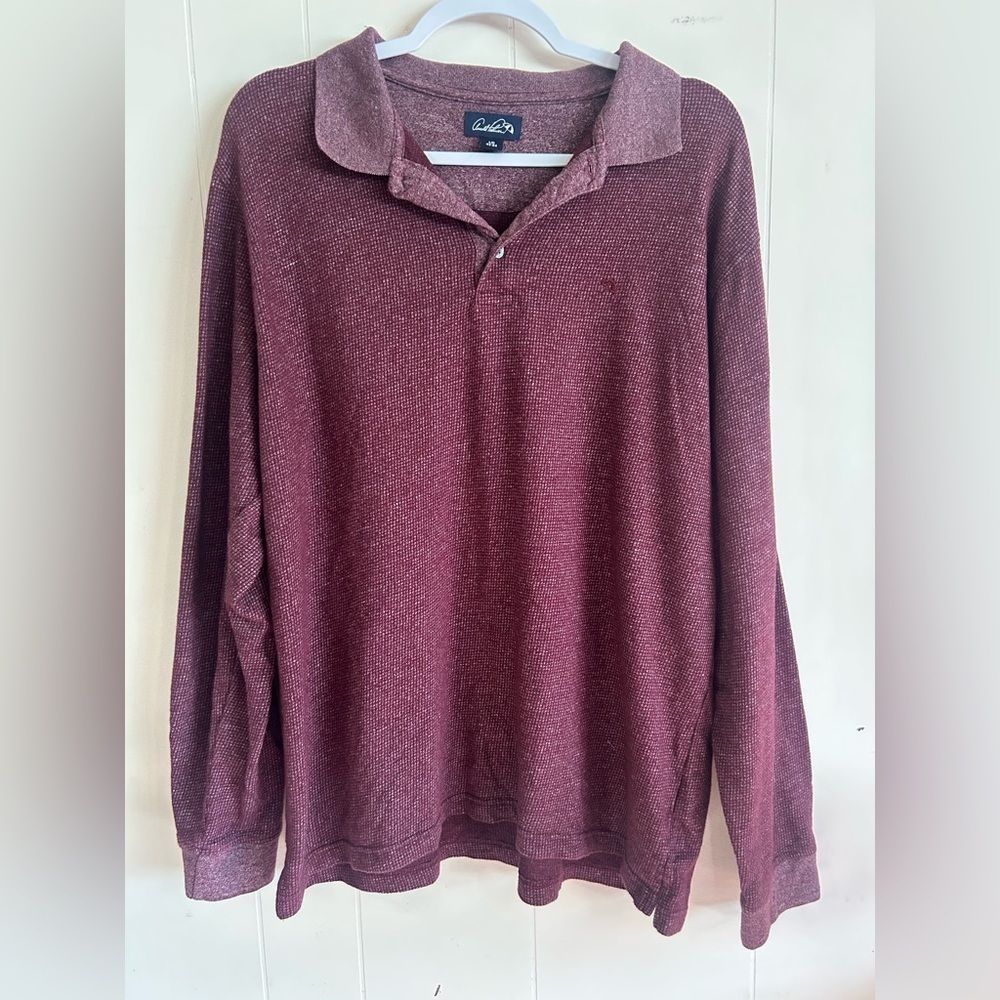 Arnold Palmer Size L, Long sleeve golf polo shirt, Collared, Merlot/Red Color